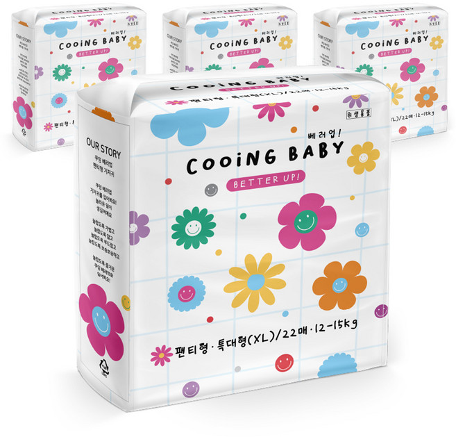 쿠잉 베러 팬티형 기저귀 유아용, 특대형(XL), 88매