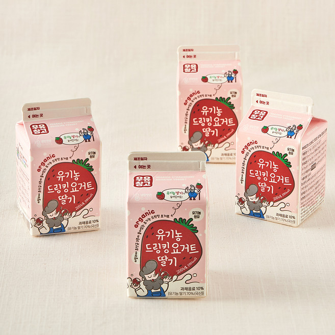 우유창고 유기가공식품 인증 딸기 드링킹 요거트, 200ml, 4개입, 1개