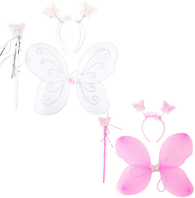 파티쇼 천사 요정 날개 2종 세트, 화이트 + 핑크, 1세트