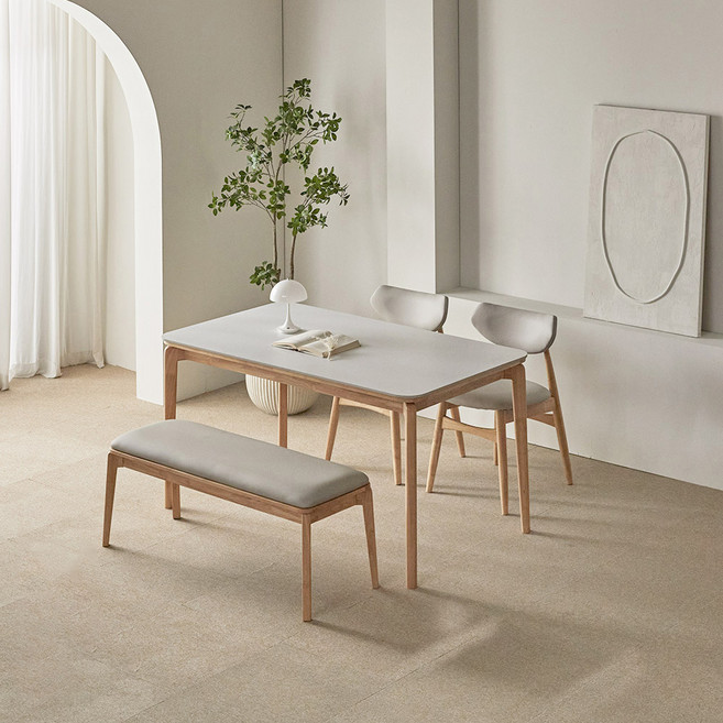 파로마 리샤르B 통세라믹 원목식탁 + 의자 + 벤치세트 4인 방문설치, 화이트상판 + 내추럴원목, 일반 2 + 벤치 1