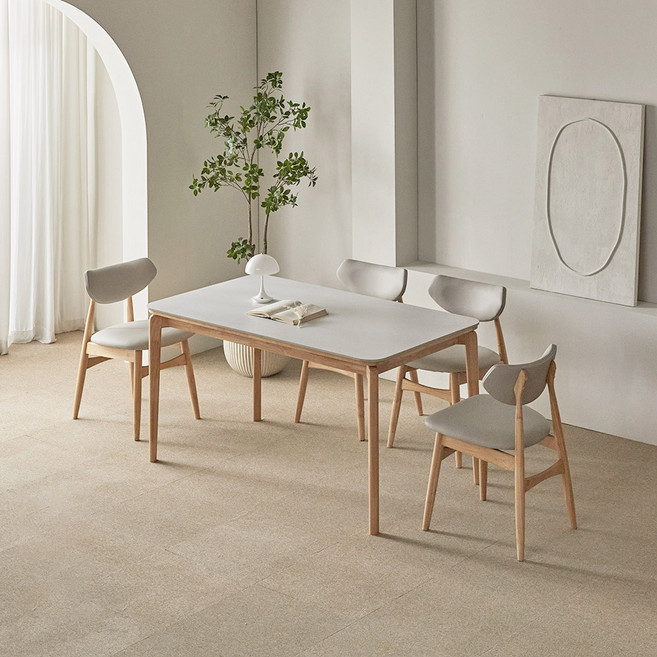 파로마 리샤르B 통세라믹 원목식탁 + 의자세트 4인 방문설치, 화이트상판 + 내추럴원목, 일반의자 4