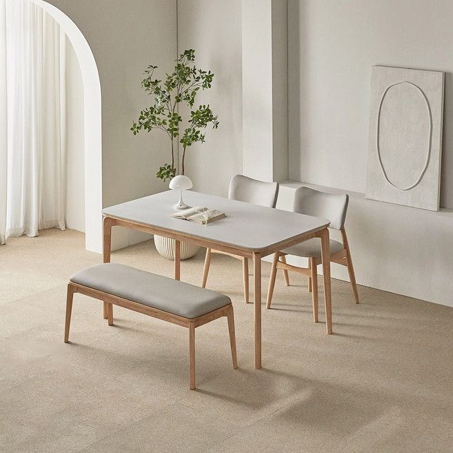 파로마 리샤르A 통세라믹 원목식탁 1400 + 의자 + 벤치세트 4인용 방문설치, 화이트상판 + 내추럴원목, 일반 2 + 벤치 1