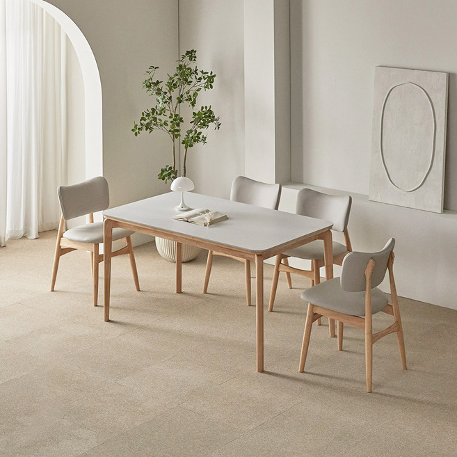 파로마 리샤르A 통세라믹 원목식탁 1400 + 의자세트 4인용 방문설치, 화이트상판 + 내추럴원목, 일반의자 4