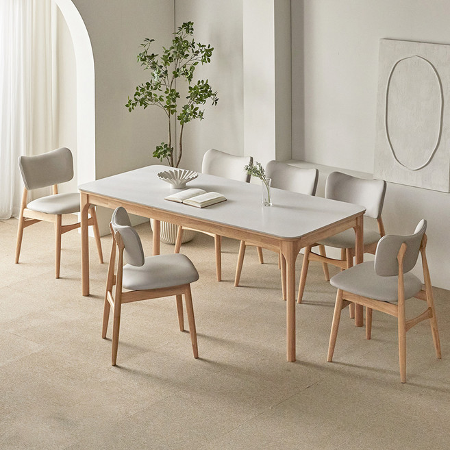 파로마 채튼A 통세라믹 원목 식탁의자세트 6인용 방문설치, 내추럴 + 화이트(식탁), 내추럴(원목의자), 일반의자 6