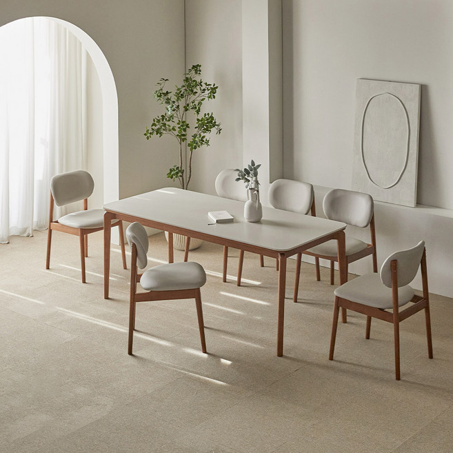 파로마 리샤르C 통세라믹 원목식탁 + 의자세트 6인 방문설치, 베이지상판+월넛원목, 일반의자 6