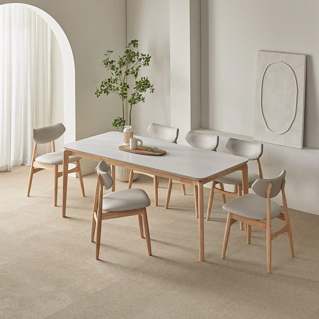 파로마 리샤르 세라믹 원목 식탁의자세트 6인용 방문설치, 화이트상판+내추럴원목, 일반의자 6