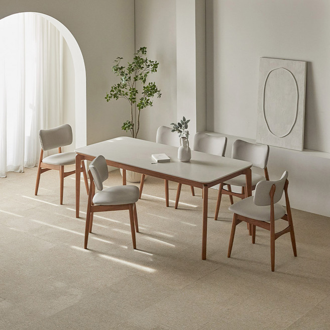 파로마 리샤르A 통세라믹 원목식탁 + 의자세트 6인 방문설치, 베이지상판 + 월넛원목, 일반의자 6