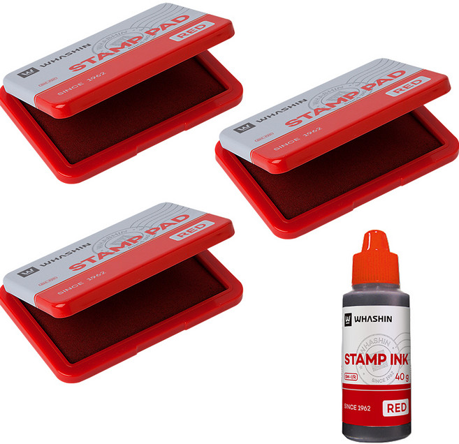 화신 스탬프 패드 3개+스탬프 잉크 1개, 1세트, 레드(패드, 잉크)