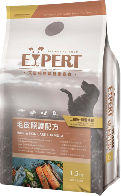 EXPERT 艾思柏 無穀犬食 毛皮照護配方, 三種魚 + 鱉蛋精華, 1.5kg, 1袋