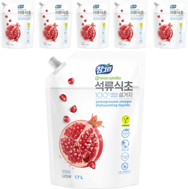 참그린 석류식초 설거지 주방세제 리필, 1.7L, 6개