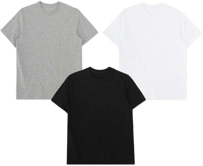 BASE ALPHA ESSENTIALS 透氣30支圓領短袖T恤 3件組, 白色 + 黑色 + 灰色