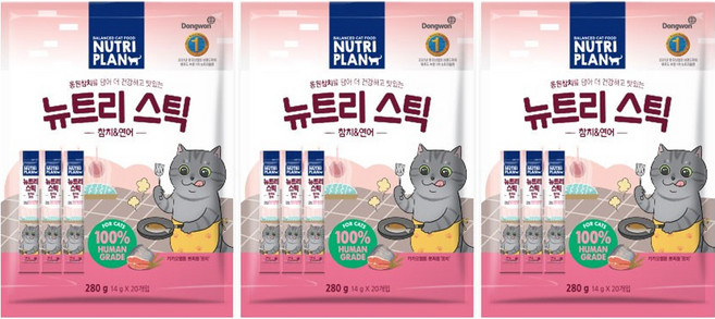 동원뉴트리플랜 고양이 뉴트리 스틱, 혼합맛(참치/연어), 280g, 3개