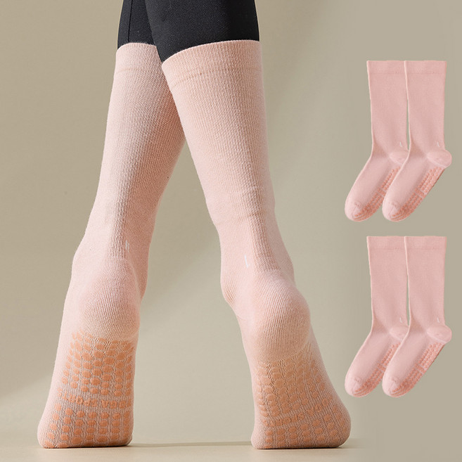 에델린 단색 논슬립 미끄럼방지 필라테스 롱삭스, 핑크, 2개