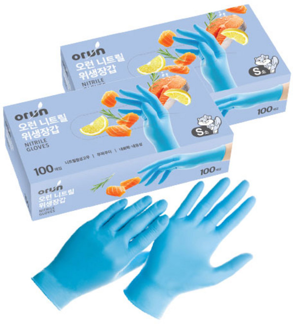 오런 니트릴 위생장갑 100매, 블루, 소(S), 2개