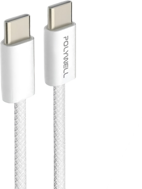 POLYWELL 寶利威爾 PD編織快充線 Type-C-Type-C PW15-W45-M804, 2m, 灰白色, 1條