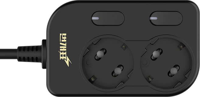 번개표 절전형 뉴 개별 스위치 멀티탭 2구 M2B-S, 3m, 블랙, 1개