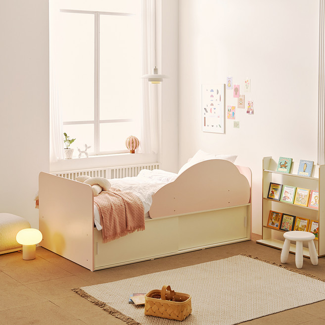 소르니아 아동용 토니 슬라이딩 빅 수납 침대 프레임 + 자동차 안전가드 + 매트리스 세트 방문설치, 핑크