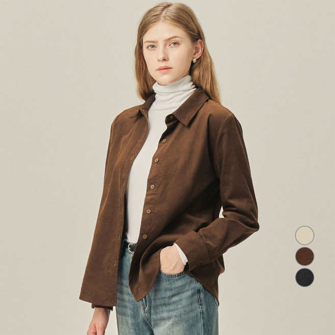 ELLE PARIS 여성용 레귤러핏 코듀로이 웜업 셔츠