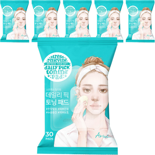 [비건뷰티] 아리얼 데일리 픽 진정 토닝패드 57g, 30개입, 6개