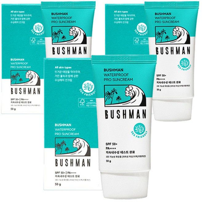 부쉬맨 워터프루프 프로 선크림 SPF50+ PA++++, 50g, 3개