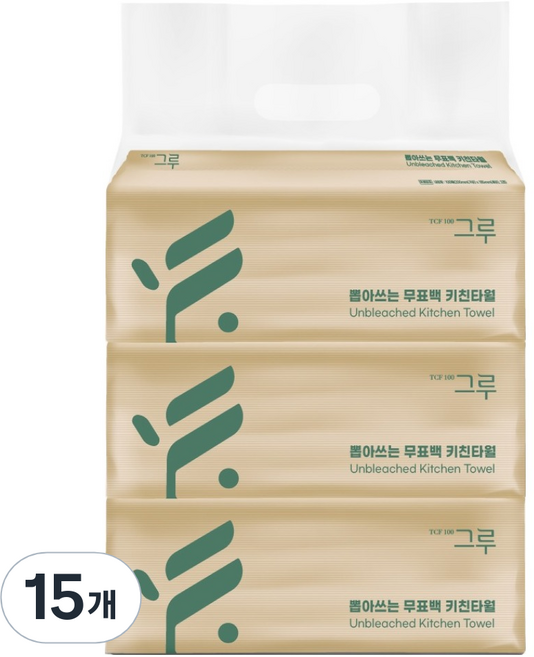 그루 뽑아쓰는 천연펄프 키친타월, 100개입, 15개