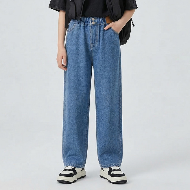 로시앤로우 주니어 여아용 투버튼 밴딩 데님 팬츠 SK004