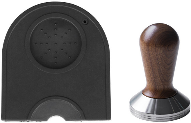 칼딘 데일리 심플 탬핑 매트 1구 + 크레마 우드 핸들 템퍼 51mm 세트, 블랙(매트) + 로즈우드, 1세트