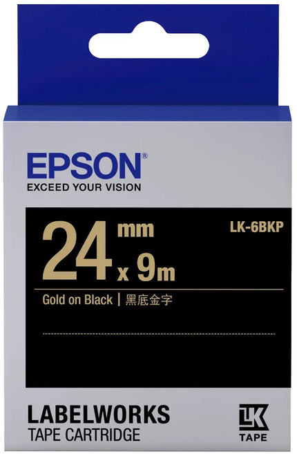 NEXTPAGE 台灣榮工 副廠標籤帶 適用於 EPSON 標籤機 LC-6BKP 24mm, 黑底金字, 8m