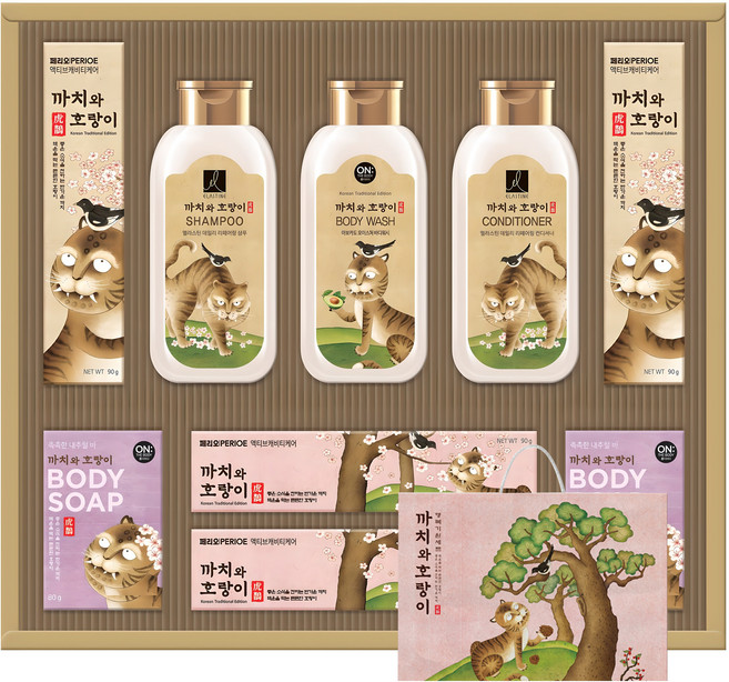 LG생활건강 선물세트 까치와 호랑이 P호 A3 + 쇼핑백, 1세트