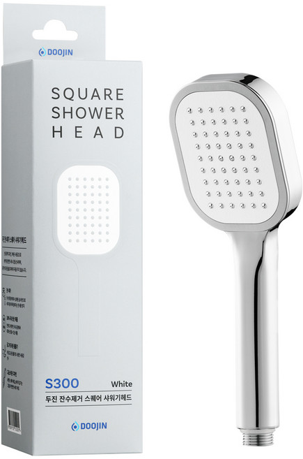 두진 잔수제거 스퀘어 샤워기 헤드 S300, 1개, 화이트