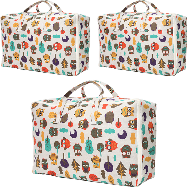 하늬통상 패브릭 이불정리함, 부엉이, 3개