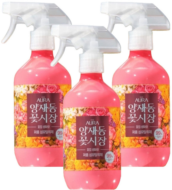 아우라 퍼퓸 섬유탈취제 생화향 양재동꽃시장, 3개, 490ml
