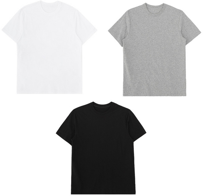 BASE ALPHA ESSENTIALS 透氣30支圓領短袖T恤 3件組, 白色 + 黑色 + 灰色