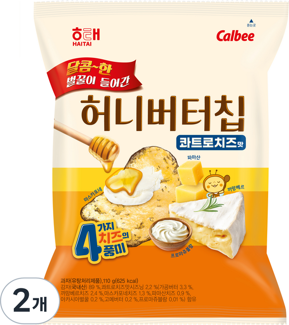 해태제과 허니버터 칩 콰트로치즈맛, 2개, 110g
