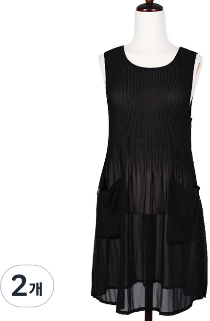 여름 플리츠 원피스 주름 앞치마, 블랙, 2개