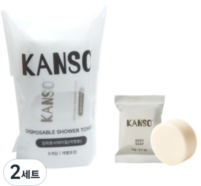 KANSO 여행용 더 도톰한 일회용 샤워타올 + 저온숙성 바디솝 세트, 화이트, 2세트