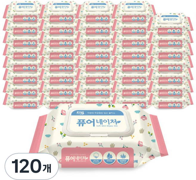 리빙티슈 퓨어네이처 물티슈 캡형, 100매, 120개