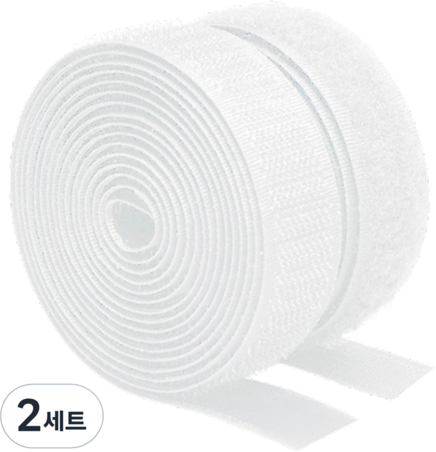 쿠말 접착 초강력 벨크로 테이프 갈고리면 20mm x 5m + 부착면 20mm x 5m 세트, 화이트, 2세트