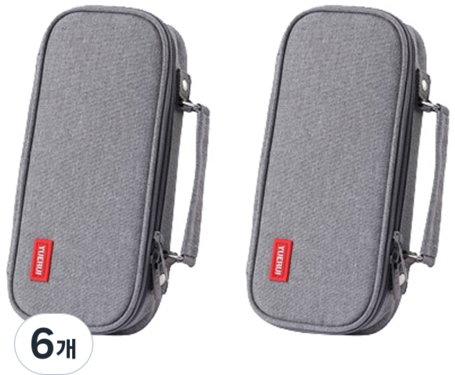 마켓감성 3층 캔버스 연필 필통, 그레이, 6개
