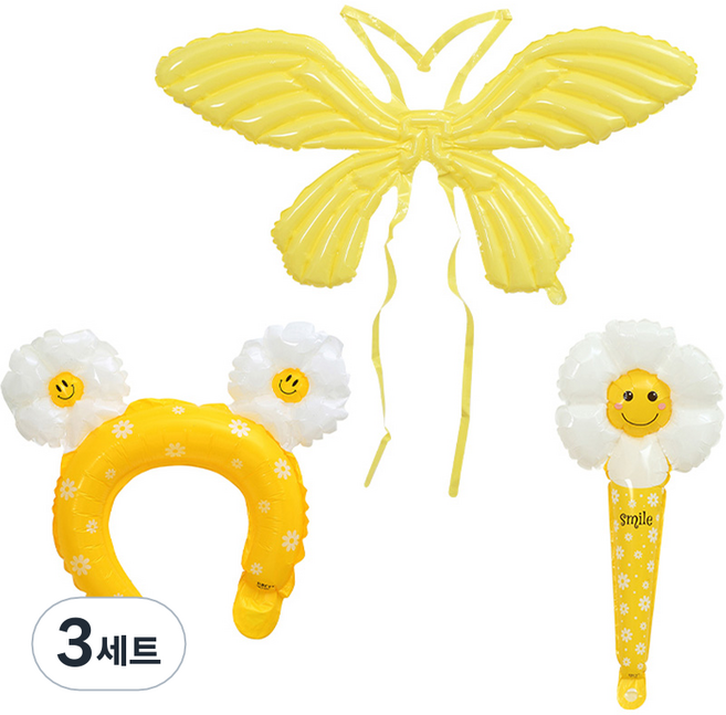 피앤비유니티 나비날개 손풍선 헤어밴드 3종 세트, 마카롱옐로우, 3세트