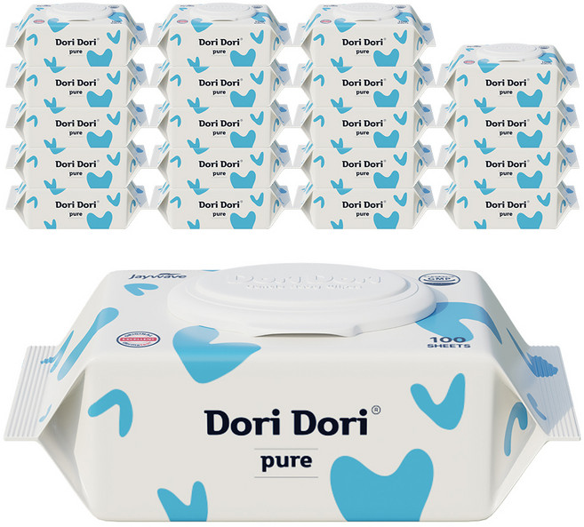 도리도리 퓨어 아기물티슈 캡형, 40g, 100매, 20개