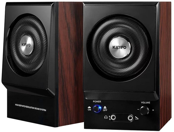 Kinyo 二件式木質立體擴大音箱, PS-2000, 黑色 + 深木紋色