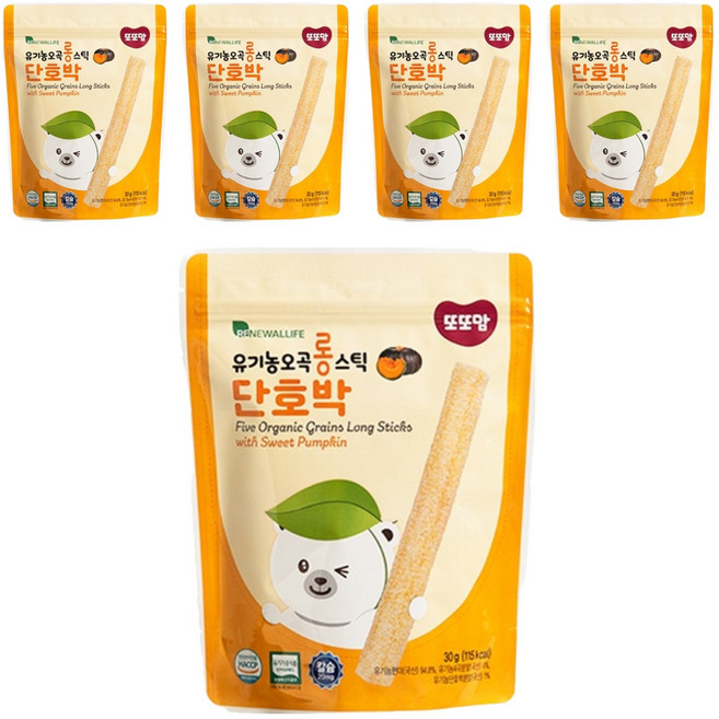 또또맘 유아용 유기농 오곡 롱 스틱 과자, 단호박, 30g, 5개