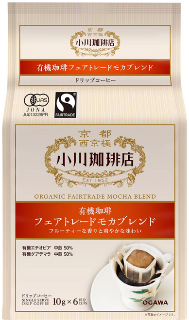 OGAWA 小川珈琲 中焙摩卡有機濾掛咖啡, 10g, 6包, 1袋
