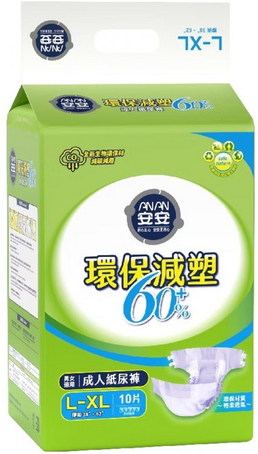 安安 環保減塑成人紙尿褲, L-XL號, 10片, 1包