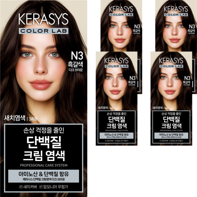 케라시스 단백질 크림 염모제 120g, 다크브라운, 5개
