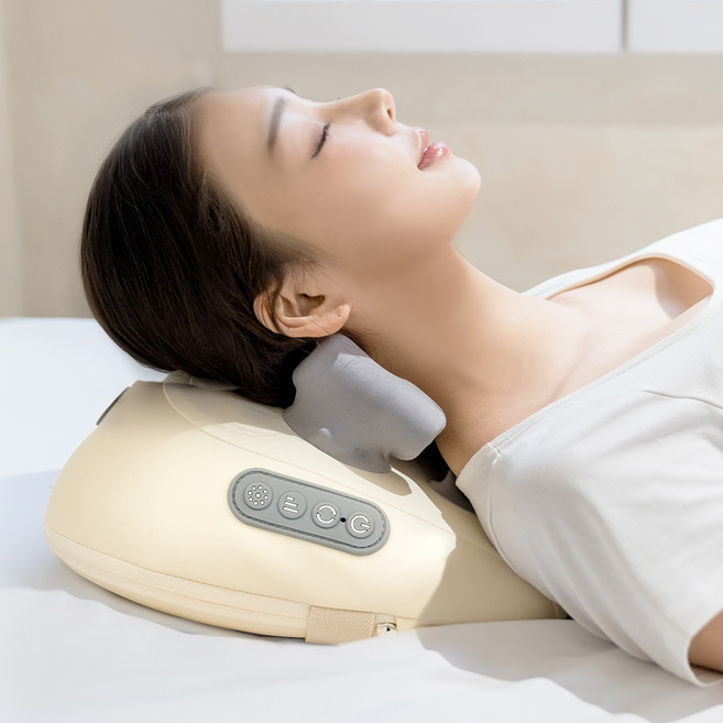 카프 목 어깨 안마 무선 온열 찜질 베개 마사지기, KF-WM07, 베이지