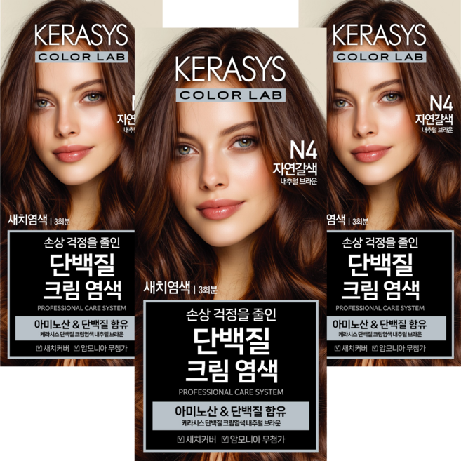 케라시스 단백질 크림 염모제 120g, 내추럴브라운, 3개