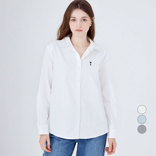 ELLE PARIS 여성용 로고 자수 레귤러핏 옥스포드 셔츠