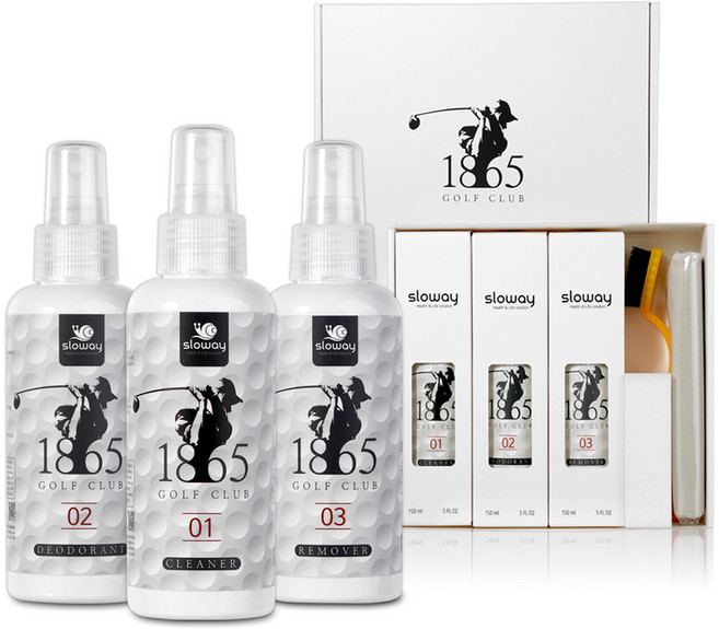 슬로웨이 1865 골프클리너 150ml + 나일론 브러쉬 + 스펀치 + 타올 선물세트, 혼합색상, 1세트